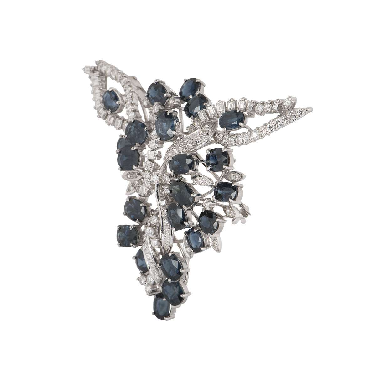 White Gold Sapphire and Diamond Brooch | Rich Diamonds